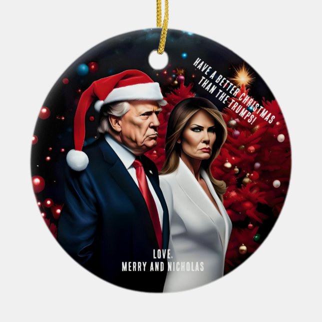 Trump und Melania Bad Christmas Keramik Ornament (Vorne)