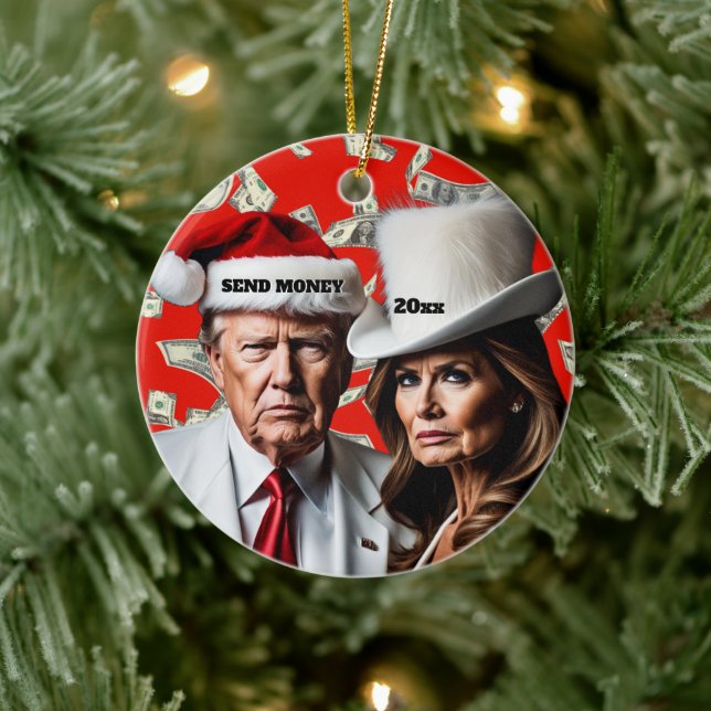 Trump und Melania "Senden Sie Geld" Weihnachten Keramik Ornament (Baum)
