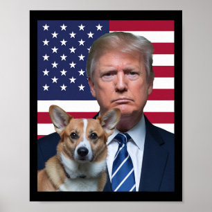 Trump und Pembroke Welsh Corgi Hund USA-Flagge Wah Poster