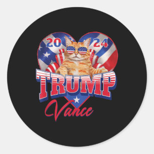 Trump Vance 2024 Cat Heart US Politischer Präsiden Runder Aufkleber