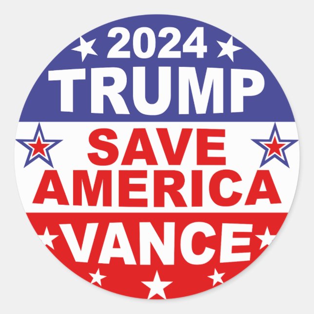 TRUMP VANCE 2024 RETTE AMERIKA RUNDER AUFKLEBER (Vorderseite)