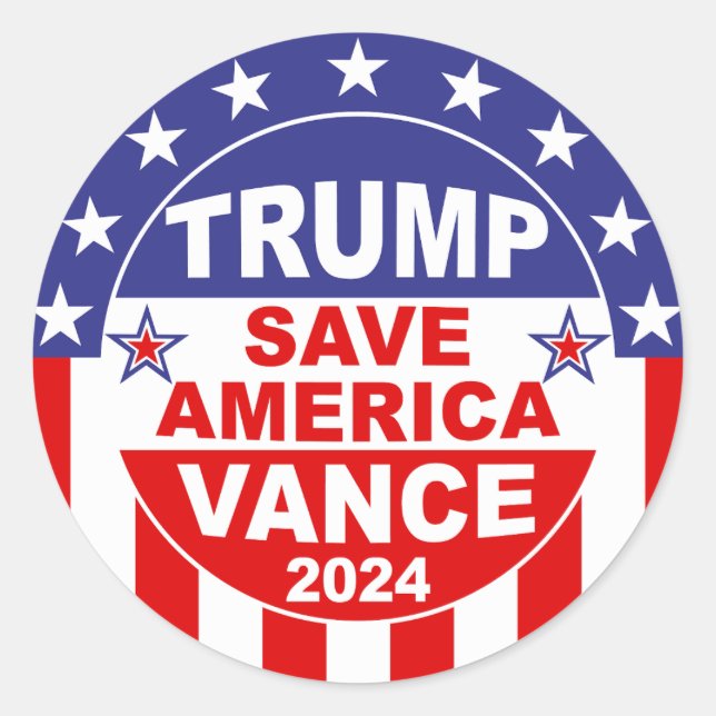 TRUMP VANCE 2024 RETTE AMERIKA RUNDER AUFKLEBER (Vorderseite)