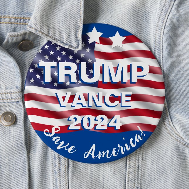 Trump Vance 2024 Rettete Amerika-Flagge Button (Beispiel)