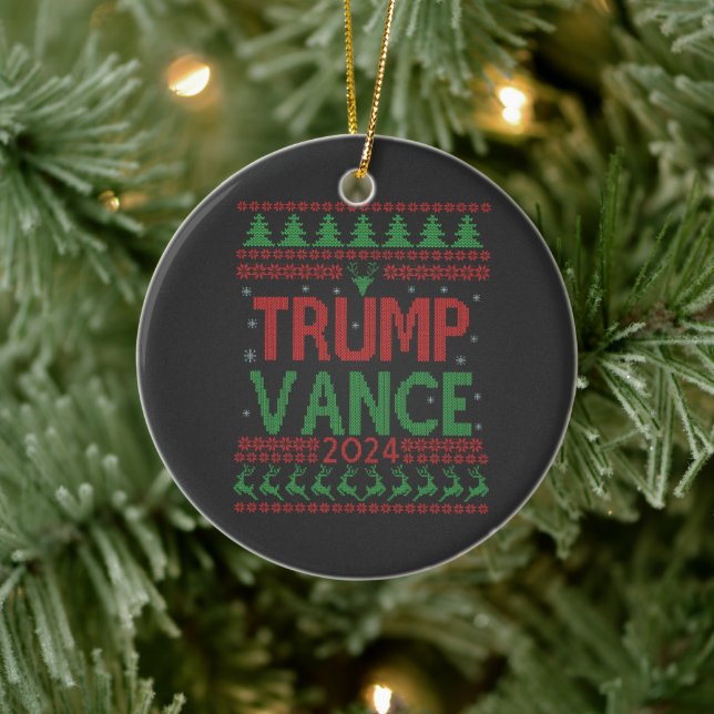 Trump Vance Election Ugly Christmas Sweater Keramik Ornament (Baum)