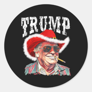 Trump Weihnachtsmann Cowboy Hut Weihnachten Texas  Runder Aufkleber