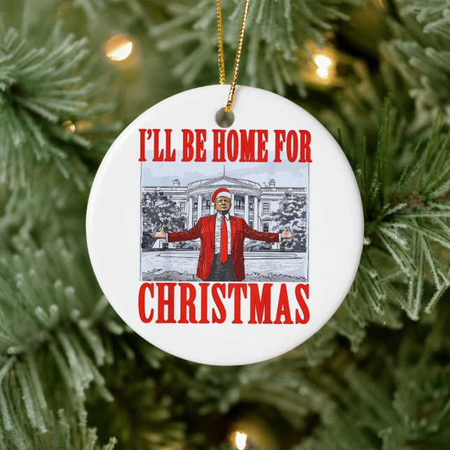 Trump-Weihnachtsmannmütze | Ich bin zu Weihnachten Keramik Ornament (Baum)