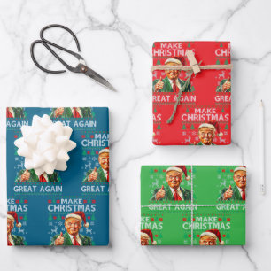 Trump Weihnachtsmannmütze Mach Weihnachten wiede Geschenkpapier Set