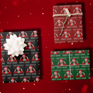 Trump-Weihnachtsmannmütze   Weihnachten wieder gro Geschenkpapier Set