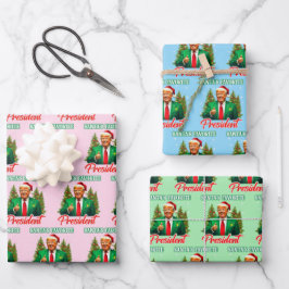 Trump Weihnachtsmannmütze Wrap | Der Lieblingspräs Geschenkpapier Set