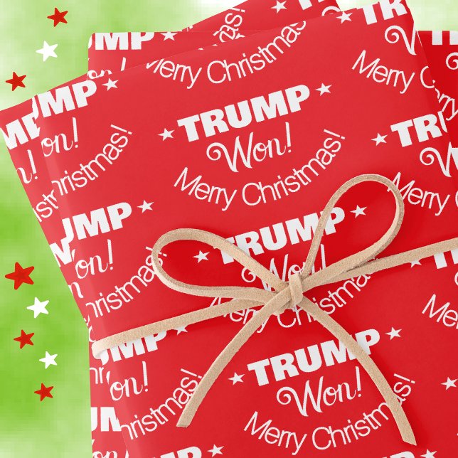 TRUMP Won! Frohe Weihnachts-Set des Wrapping Paper Geschenkpapier Set (set of wrapping paper in-situ closer up)