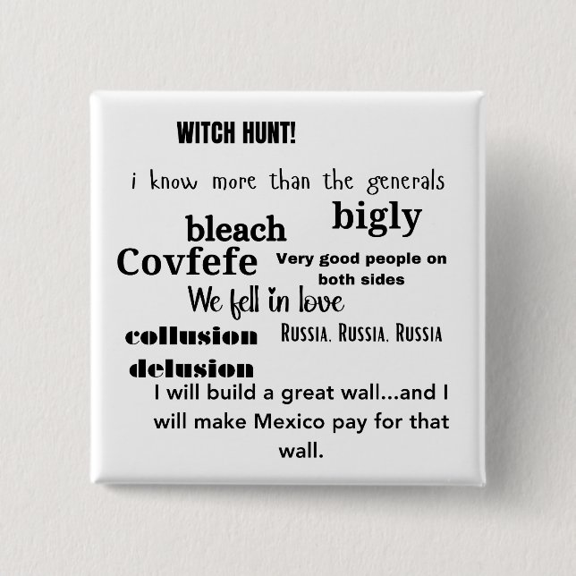 Trump Word Cloud Typografie Button (Vorderseite)