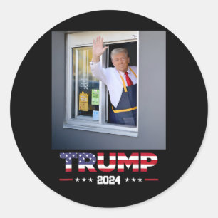 Trump Works Drive-thru Trump serviert Pommes Frite Runder Aufkleber