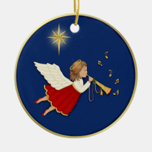 Trumpet Angel und Weihnachtsstern Keramikornament