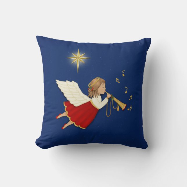 Trumpet Angel und Weihnachtsstern Kissen (Vorderseite)