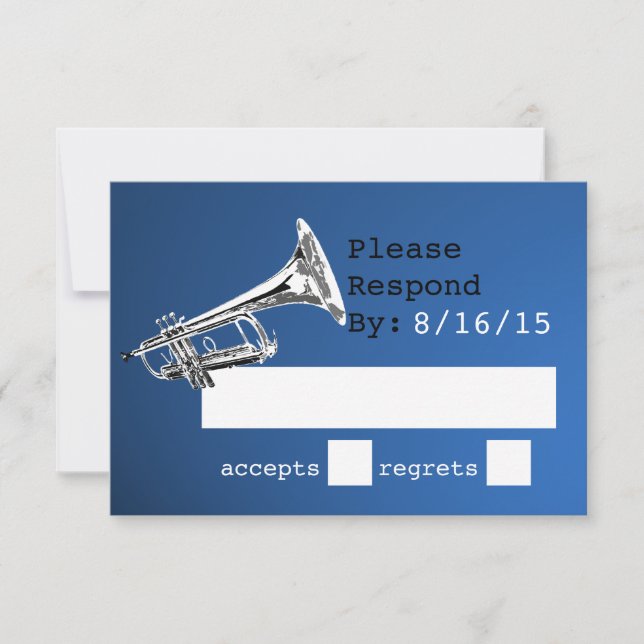 Trumpet Blue und Silver Response RSVP Karte (Vorderseite)