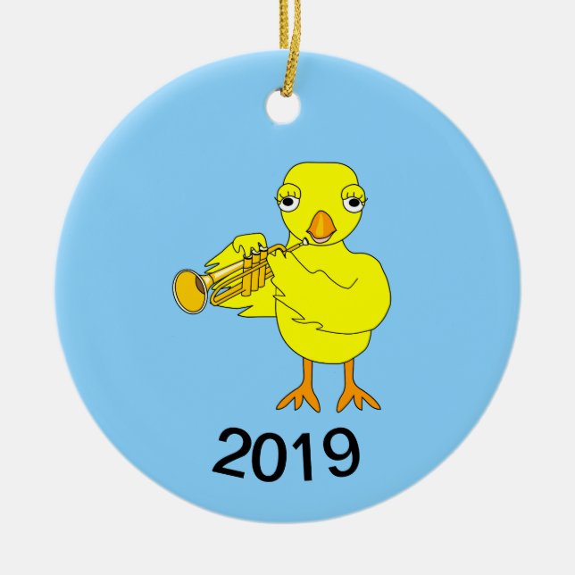 Trumpet Chick Keramik Ornament (Vorne)