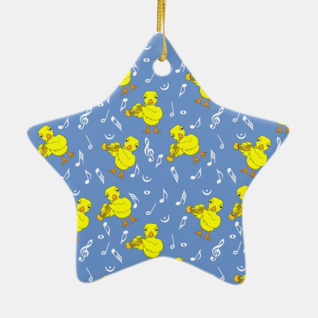 Trumpet Chick Musiknoten Keramik Ornament (Hinten)