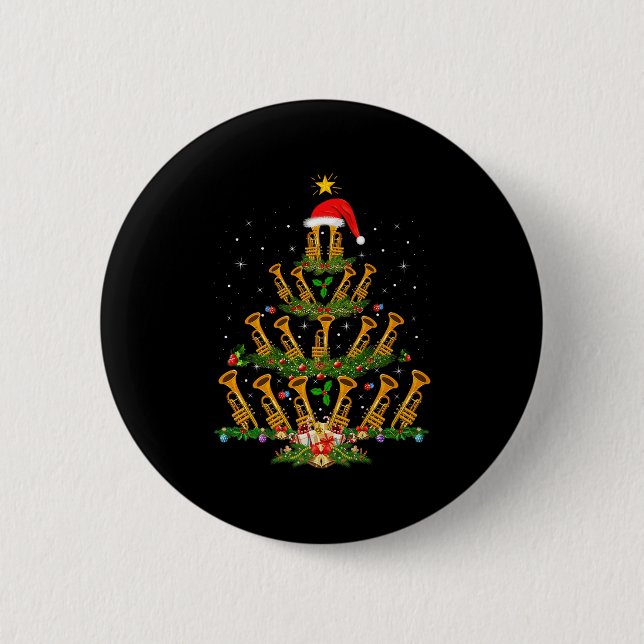 Trumpet Christmas Tree Lights Music Lover Musical  Button (Vorderseite)