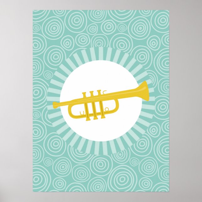 Trumpet Fun Turquoise Swirl Music Poster (Vorne)