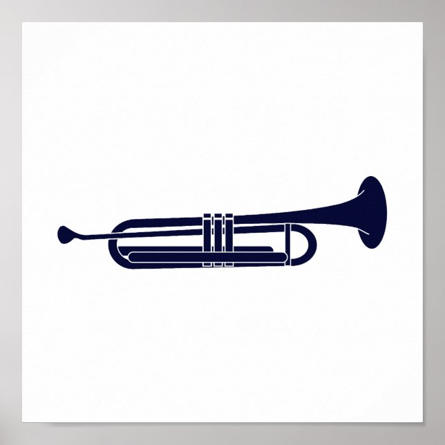 Trumpet Horizontal Solid Blue Musician Grafik Poster (Vorne)