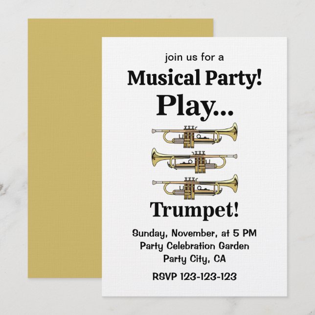 Trumpet Instrument Trumpeter Musical Party Einladung (Vorne/Hinten)