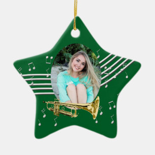 Trumpet Music Green Star Keramik Ornament