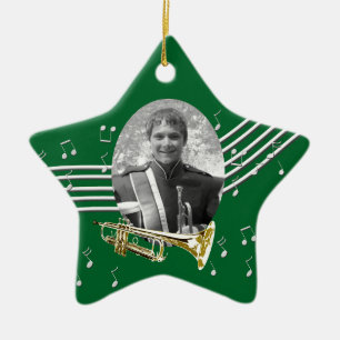 Trumpet Music Green Star Keramik Ornament