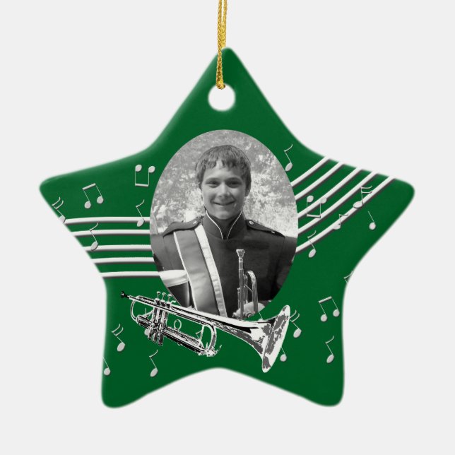 Trumpet Music Green Star Keramikornament (Vorne)