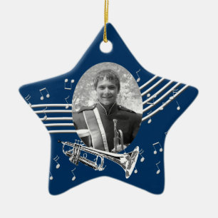 Trumpet Music Star Blue Keramik Ornament