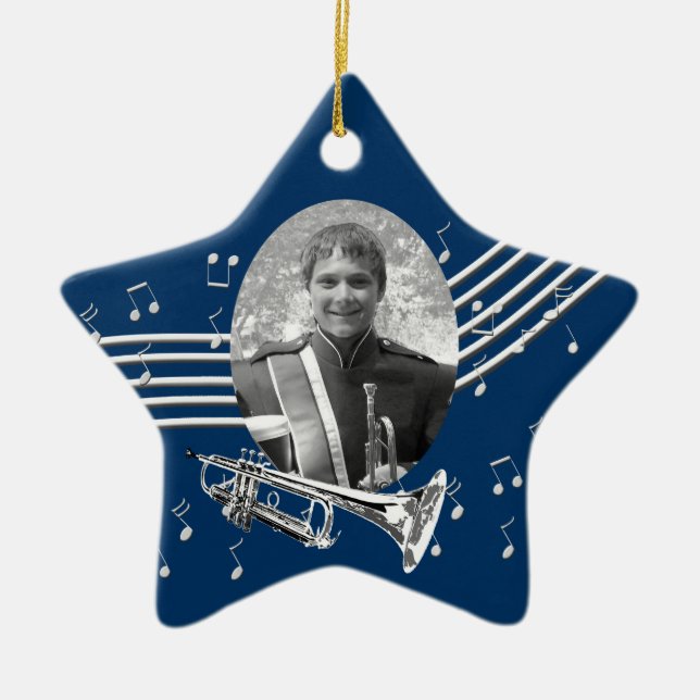 Trumpet Music Star Blue Keramik Ornament (Vorne)