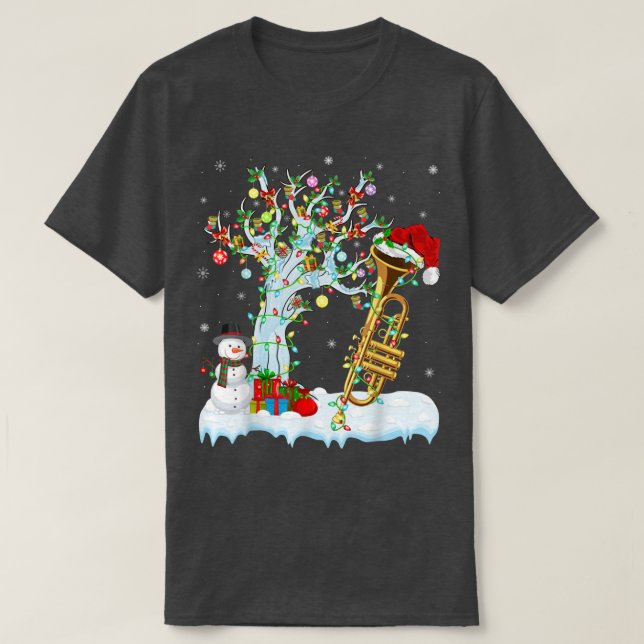 Trumpet Music Xmas Tree Lighting Weihnachtsmannmüt T-Shirt (Design vorne)