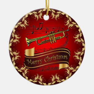Trumpet ~ Musical Scroll ~ Frohe Weihnachten ~ * ~ Keramik Ornament