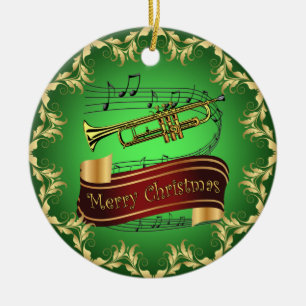 Trumpet ~ Musical Scroll ~ Frohe Weihnachten ~ * ~ Keramik Ornament