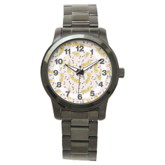 Trumpet Musiknoten Pattern Armbanduhr (Vorderseite)