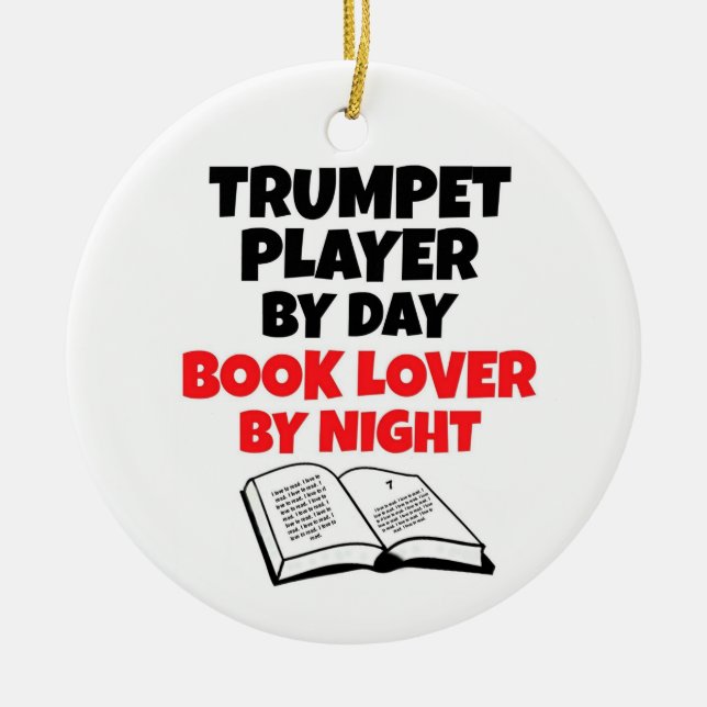 Trumpet Player by Day Book Lover by Night Keramik Ornament (Vorne)