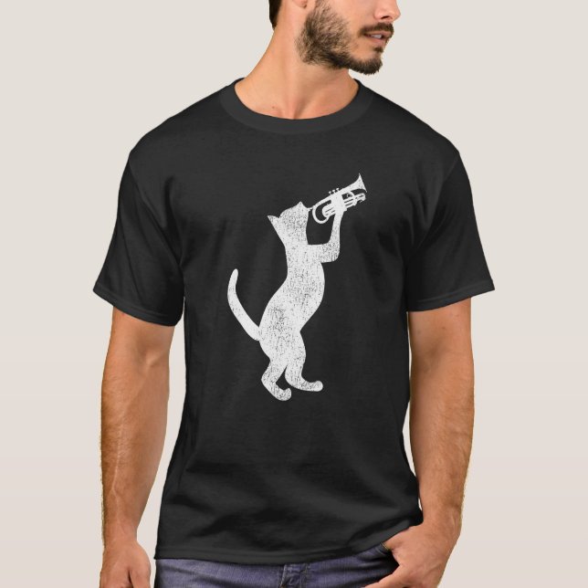 Trumpet Player Cat Vintage   T-Shirt (Vorderseite)