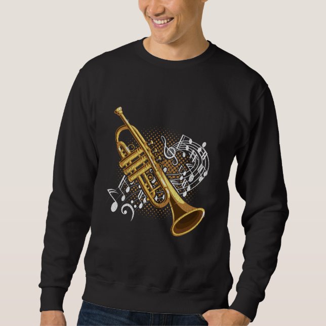 Trumpet Player Musical Notes Jazz Music Art Sweatshirt (Vorderseite)