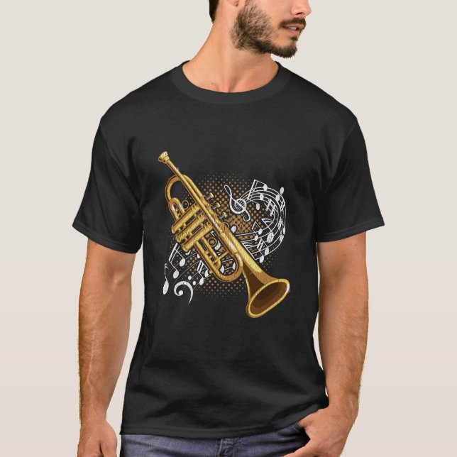 Trumpet Player Musical Notes Jazz Music Art T-Shirt (Vorderseite)