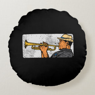 Trumpet Player Retro Trumpet Jazzmusik Rundes Kissen