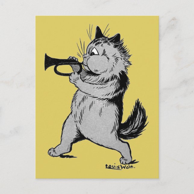 Trumpet Player (Trumpeter) Cat, Louis Wain Postkarte (Vorderseite)