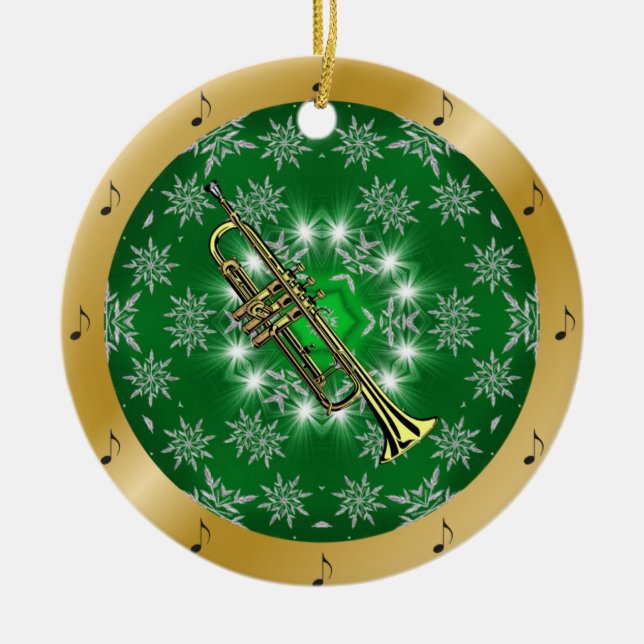 Trumpet ~ Silver ~ Green ~ Gold ~ Weihnachten ~ Keramik Ornament (Vorne)