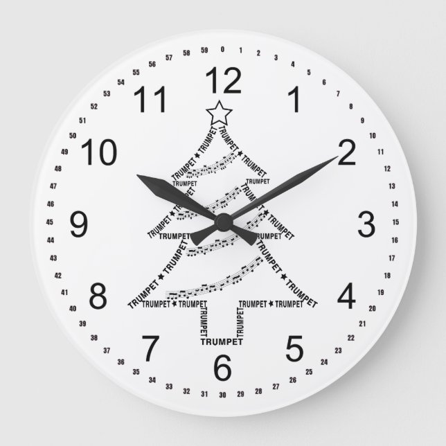 Trumpet Text Weihnachtsbaum Große Wanduhr (Vorderseite)