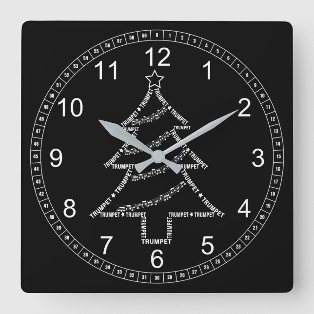 Trumpet Text Weihnachtsbaum Quadratische Wanduhr (Vorderseite)
