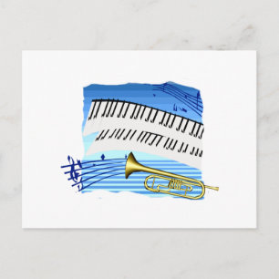Trumpet und Tastatur, blaues Thema, grafische Musi Postkarte