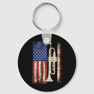 Trumpet USA American Flag Shirt Jazz Music Vintag Schlüsselanhänger