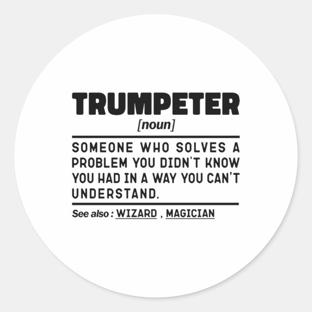 Trumpeter Noun Definition Trumpet Player Birthday  Runder Aufkleber (Vorderseite)