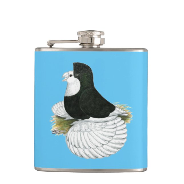 Trumpeter Pigeon Black Baldhead Flachmann (Vorderseite)