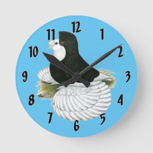Trumpeter Pigeon Black Baldhead Runde Wanduhr