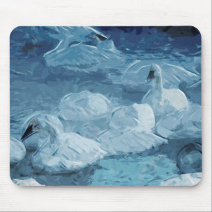 Trumpeter Swans im Winter Abstrakter Impressionism Mousepad