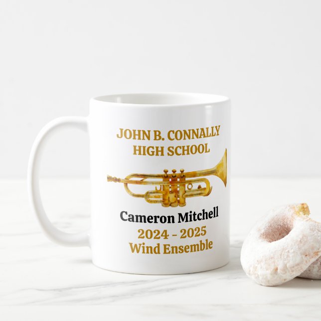 Trumpf Player High School Band Gold Personalisiert Kaffeetasse (Mit Donut)